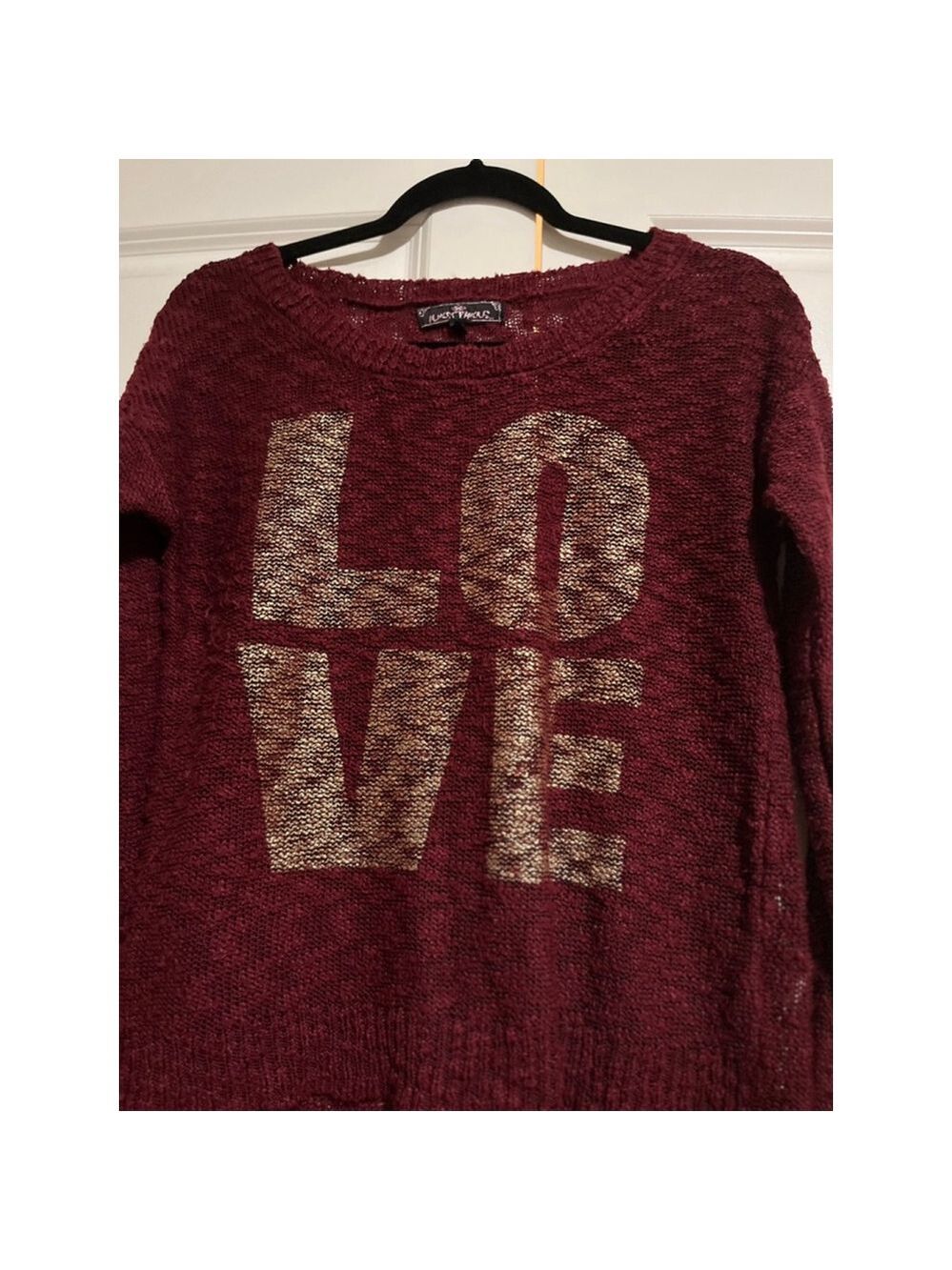 Women's Almost Famous Burgundy Love Sweater Size L - Picture 3 of 5